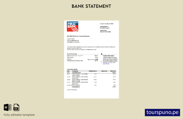 listo para imprimir plantilla de Word   extracto bancario de USA Bay First